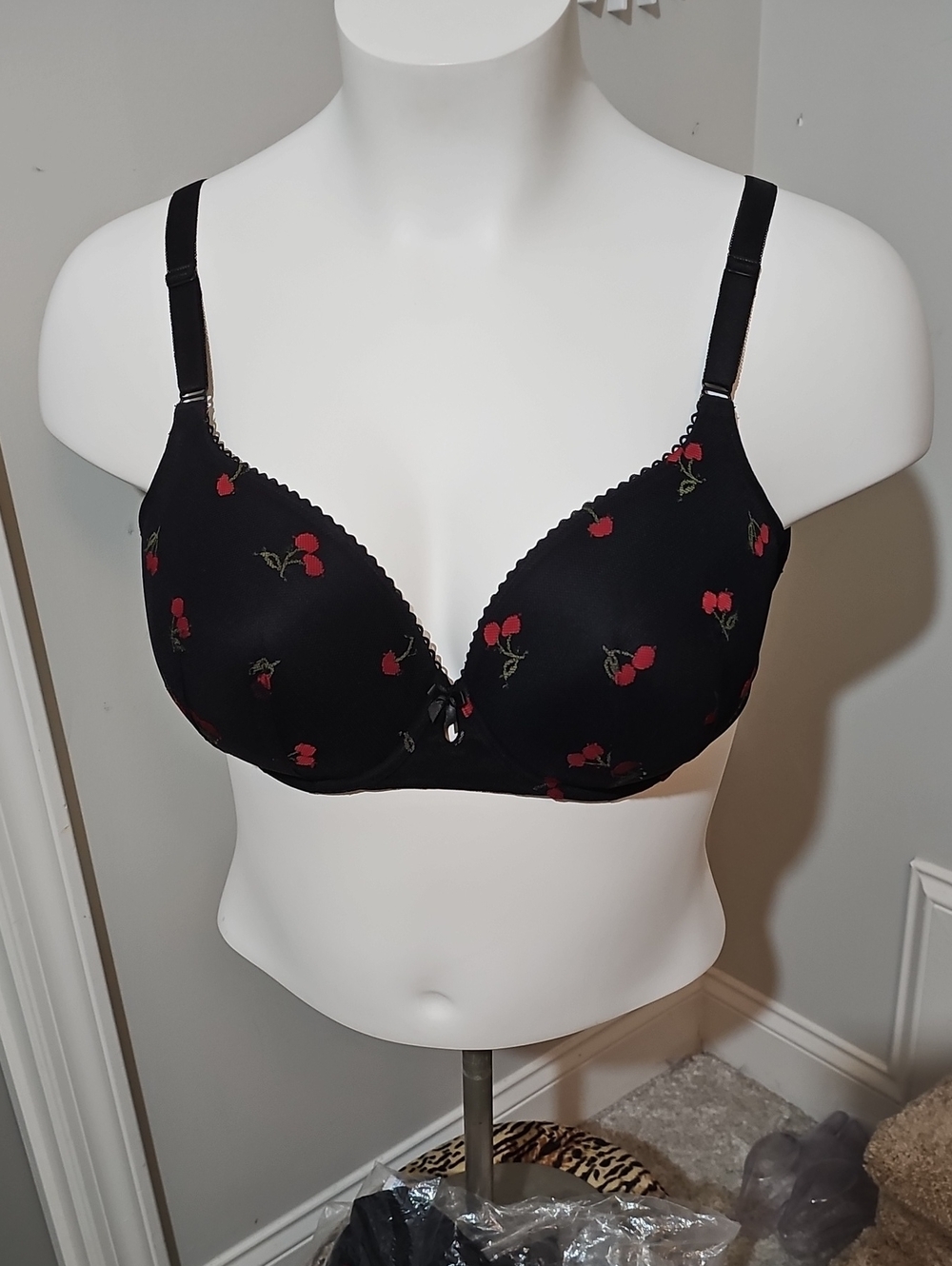 Torrid Black Bra with Red Cherry Print - Molded T-Shirt Style